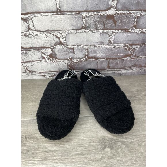UGG Fluff Yeah Black Sheepskin Fur Slingback Slippers Sandals Women’s 8M US/39EU - Picture 12 of 16